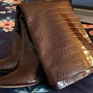 Brown snake skin pattern boots